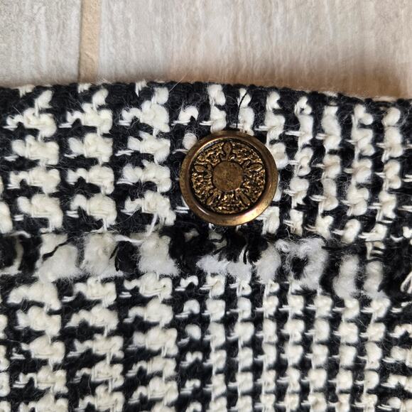 Zara Woman Tweed Mini Skirt Lg Plaid Houndstooth Black White - Picture 2 of 5